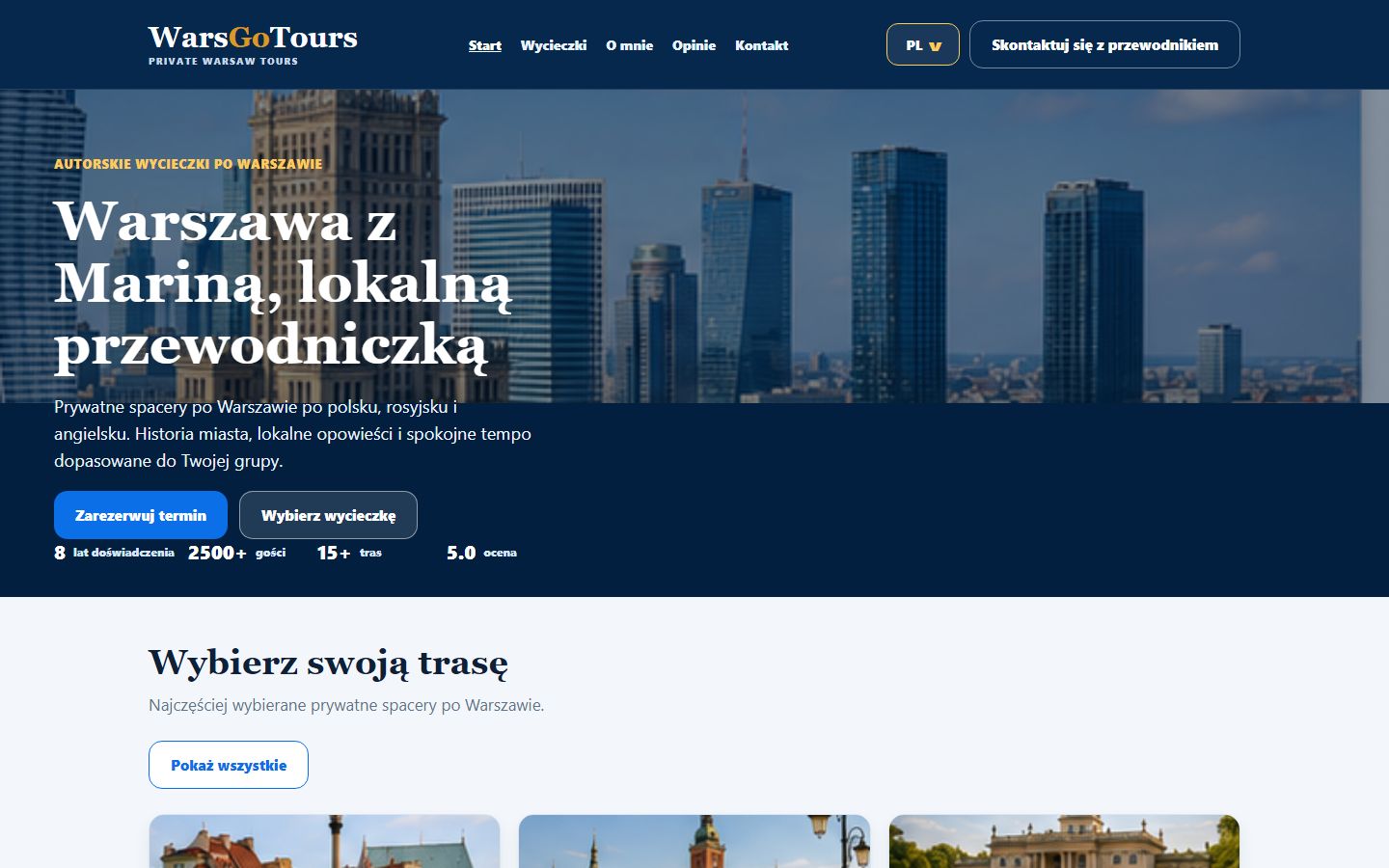 Strona główna WarsGo Tours z ofertą prywatnych wycieczek po Warszawie